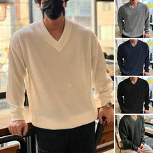 Laden Sie das Bild in den Galerie-Viewer, V-Ausschnitt Grubenstreifen Stricktshirt