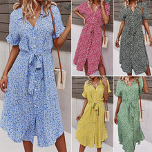Laden Sie das Bild in den Galerie-Viewer, Lässiges Kurzärmliges Kleid mit Blumenmuster