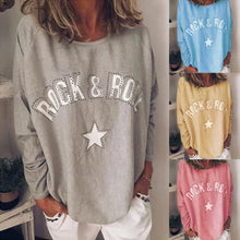 Laden Sie das Bild in den Galerie-Viewer, Damen-Sweatshirt mit Sterndruck und Rundhalsausschnitt