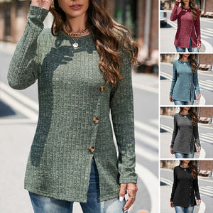 Geschlitzter Strickpullover mit Rundhalsausschnitt für Damen