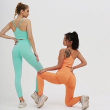 Laden Sie das Bild in den Galerie-Viewer, Gestricktes nahtloses hüftliftes Yoga-Trainingskleidungsset