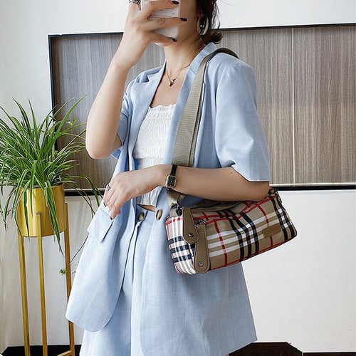 Karierte Umhängetasche Aus Nylon