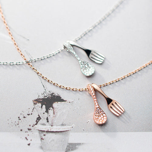 Kreative Gabel Und Löffel Diamant-Halskette