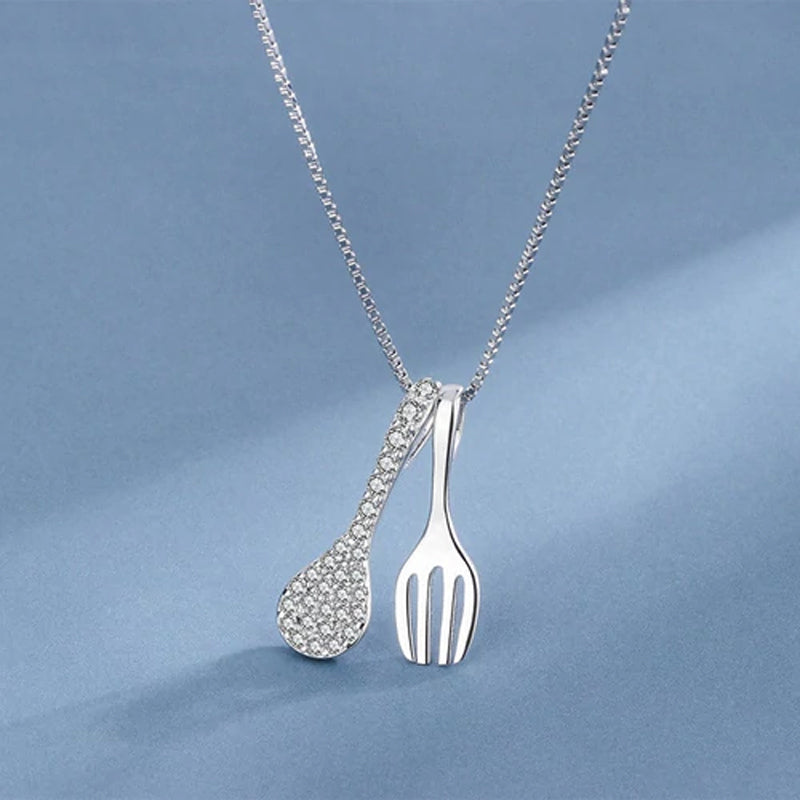 Kreative Gabel Und Löffel Diamant-Halskette