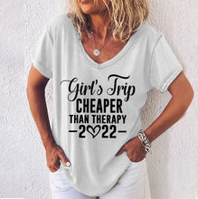 Laden Sie das Bild in den Galerie-Viewer, Kurzärmliges einfarbiges T-Shirt mit englischem Aufdruck mit V-Ausschnitt