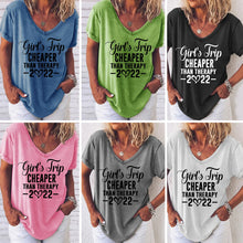 Laden Sie das Bild in den Galerie-Viewer, Kurzärmliges einfarbiges T-Shirt mit englischem Aufdruck mit V-Ausschnitt