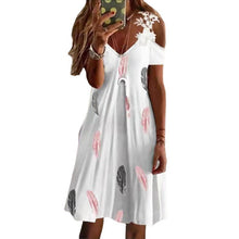 Laden Sie das Bild in den Galerie-Viewer, Kurzärmliges schulterfreies bedrucktes Spitzenkleid