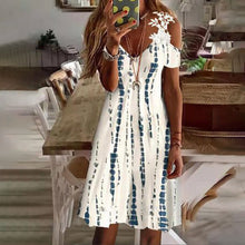 Laden Sie das Bild in den Galerie-Viewer, Kurzärmliges schulterfreies bedrucktes Spitzenkleid
