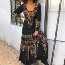 Laden Sie das Bild in den Galerie-Viewer, Langärmliges Kleid Mit Vintage-Print