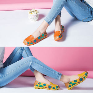 Lässige flache weiche bedruckte Lederschuhe für Damen