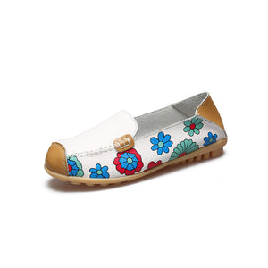 Lässige flache weiche bedruckte Lederschuhe für Damen