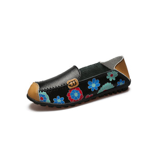 Lässige flache weiche bedruckte Lederschuhe für Damen
