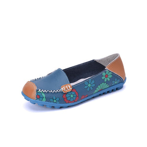Lässige flache weiche bedruckte Lederschuhe für Damen