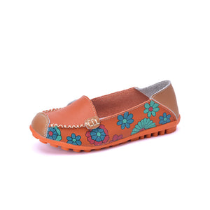 Lässige flache weiche bedruckte Lederschuhe für Damen