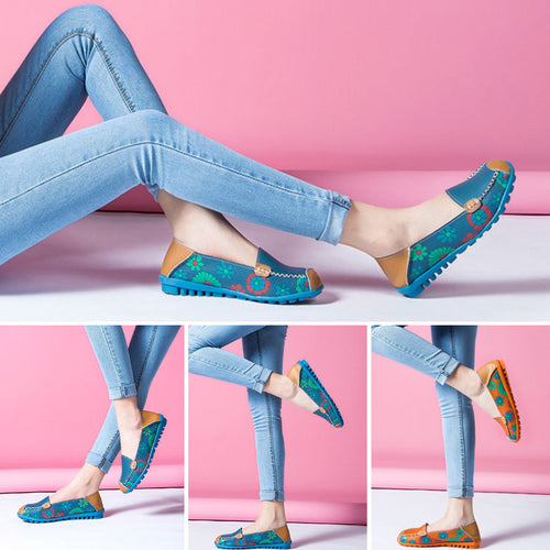 Lässige flache weiche bedruckte Lederschuhe für Damen
