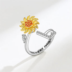 Tochter/Enkelin verstellbarer Sonnenblumen-Alphabet-Ring
