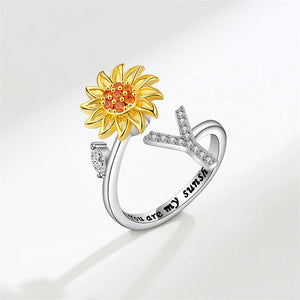 Tochter/Enkelin verstellbarer Sonnenblumen-Alphabet-Ring