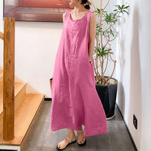 Laden Sie das Bild in den Galerie-Viewer, Schlichtes ärmelloses Kleid aus Baumwolle und Leinen