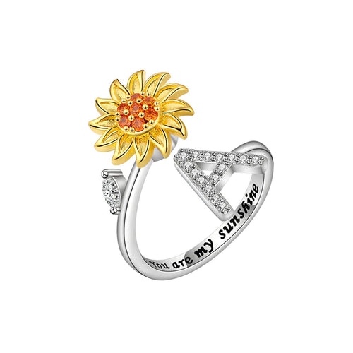 Tochter/Enkelin verstellbarer Sonnenblumen-Alphabet-Ring