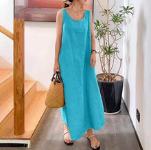 Laden Sie das Bild in den Galerie-Viewer, Schlichtes ärmelloses Kleid aus Baumwolle und Leinen