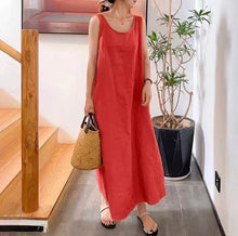Laden Sie das Bild in den Galerie-Viewer, Schlichtes ärmelloses Kleid aus Baumwolle und Leinen