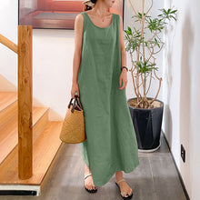 Laden Sie das Bild in den Galerie-Viewer, Schlichtes ärmelloses Kleid aus Baumwolle und Leinen