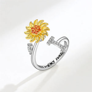 Tochter/Enkelin verstellbarer Sonnenblumen-Alphabet-Ring