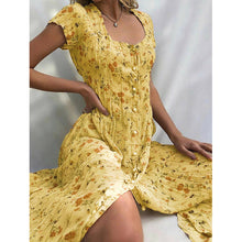 Laden Sie das Bild in den Galerie-Viewer, Beliebtes modisches Blumenkleid mit Knöpfen