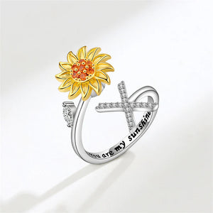 Tochter/Enkelin verstellbarer Sonnenblumen-Alphabet-Ring