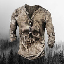 Laden Sie das Bild in den Galerie-Viewer, Lässiges langärmliges T-Shirt mit Schädeldruck für Herren