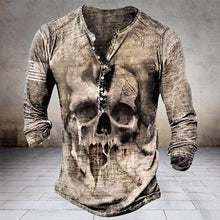 Laden Sie das Bild in den Galerie-Viewer, Lässiges langärmliges T-Shirt mit Schädeldruck für Herren