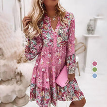 Laden Sie das Bild in den Galerie-Viewer, Elegantes und süßes Blumenkleid mit V-Ausschnitt