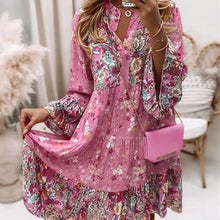 Laden Sie das Bild in den Galerie-Viewer, Elegantes und süßes Blumenkleid mit V-Ausschnitt