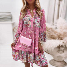 Laden Sie das Bild in den Galerie-Viewer, Elegantes und süßes Blumenkleid mit V-Ausschnitt