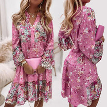 Laden Sie das Bild in den Galerie-Viewer, Elegantes und süßes Blumenkleid mit V-Ausschnitt