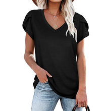 Laden Sie das Bild in den Galerie-Viewer, Einfarbiges Kurzarm-T-Shirt Mit V-Ausschnitt