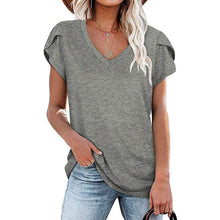 Laden Sie das Bild in den Galerie-Viewer, Einfarbiges Kurzarm-T-Shirt Mit V-Ausschnitt