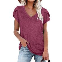 Laden Sie das Bild in den Galerie-Viewer, Einfarbiges Kurzarm-T-Shirt Mit V-Ausschnitt