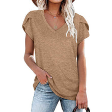 Laden Sie das Bild in den Galerie-Viewer, Einfarbiges Kurzarm-T-Shirt Mit V-Ausschnitt