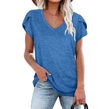Laden Sie das Bild in den Galerie-Viewer, Einfarbiges Kurzarm-T-Shirt Mit V-Ausschnitt
