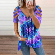 Laden Sie das Bild in den Galerie-Viewer, Sommer Damen T-Shirt mit V-Ausschnitt und Reißverschluss
