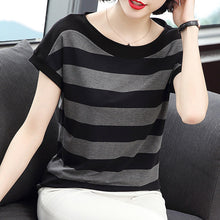Laden Sie das Bild in den Galerie-Viewer, Sommer Gestreiftes Lockeres T-Shirt