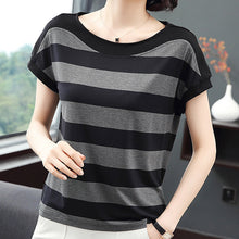 Laden Sie das Bild in den Galerie-Viewer, Sommer Gestreiftes Lockeres T-Shirt