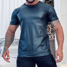 Laden Sie das Bild in den Galerie-Viewer, Sommer Schwarzes Leder-T-Shirt