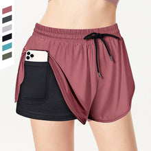 Laden Sie das Bild in den Galerie-Viewer, Sommer Zweilagige Trainingsshorts Mit Kordelzug