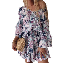 Laden Sie das Bild in den Galerie-Viewer, Sommerliches Blumenkleid Aus Chiffon