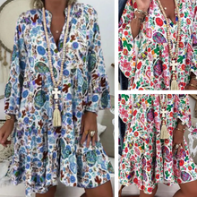 Laden Sie das Bild in den Galerie-Viewer, Stilvolles Blumenkleid Mit V-Ausschnitt