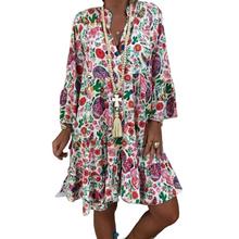 Laden Sie das Bild in den Galerie-Viewer, Stilvolles Blumenkleid Mit V-Ausschnitt