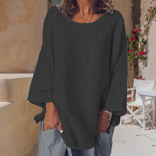 Laden Sie das Bild in den Galerie-Viewer, Einfarbiges Rundhals-T-Shirt aus Baumwolle und Leinen