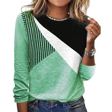Laden Sie das Bild in den Galerie-Viewer, Lässiges Gestreiftes T-Shirt mit Farbblock für Damen